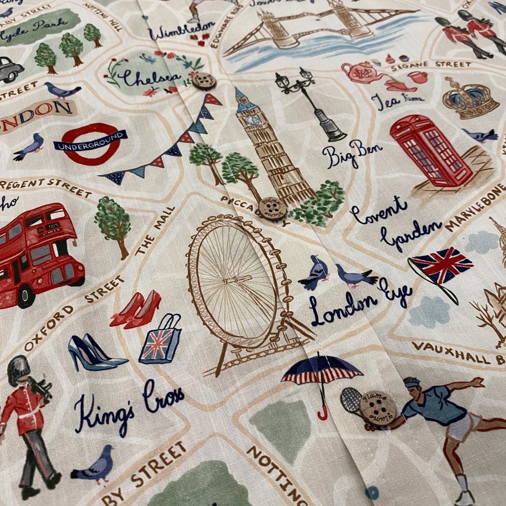 Yiume Shirt Mens XXL Hawaiian London Map Cotton Short Sleeve Button Down - Picture 3 of 9